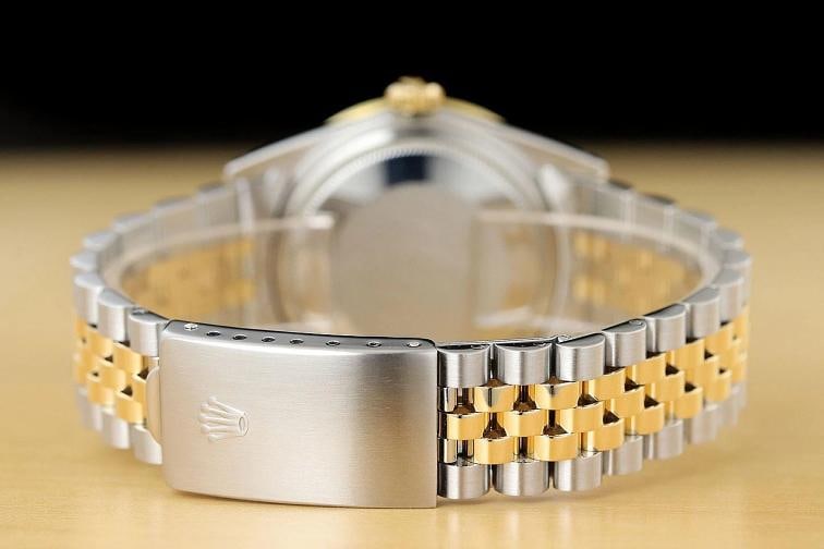 ROLEX MENS DATEJUST 16013 DIAMOND SAPPHIRE 18K YELLOW GOLD STEEL ICE BLUE WATCH - 6