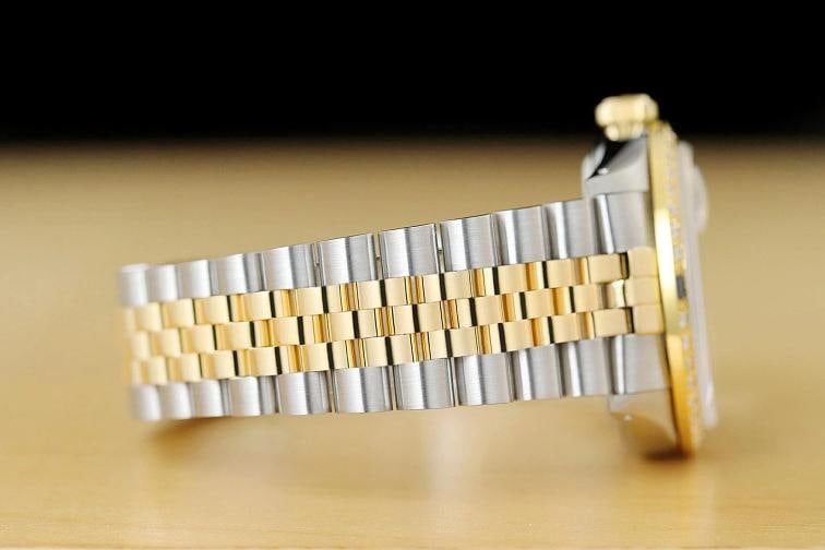 ROLEX MENS DATEJUST 16013 DIAMOND SAPPHIRE 18K YELLOW GOLD STEEL ICE BLUE WATCH - 8