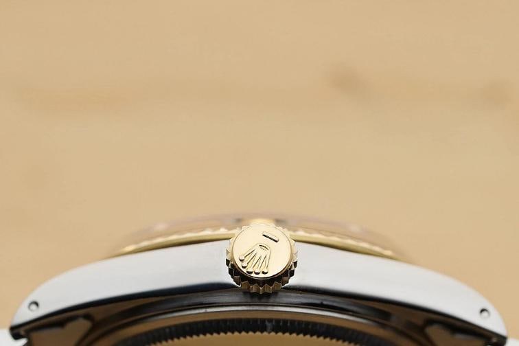 ROLEX MENS DATEJUST 16013 DIAMOND SAPPHIRE 18K YELLOW GOLD STEEL ICE BLUE WATCH - 9