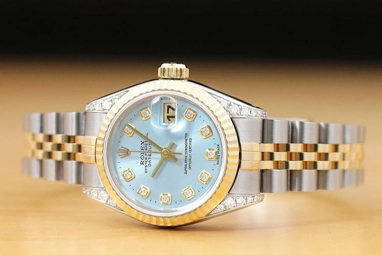 ROLEX LADIES DATEJUST 69173 ICE BLUE DIAL 18K GOLD STEEL DIAMOND LUG WATCH - 3