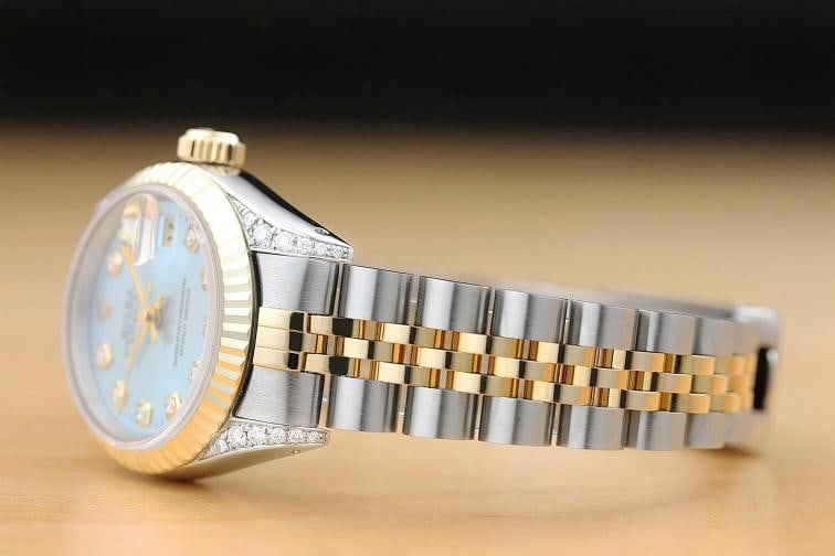 ROLEX LADIES DATEJUST 69173 ICE BLUE DIAL 18K GOLD STEEL DIAMOND LUG WATCH - 4