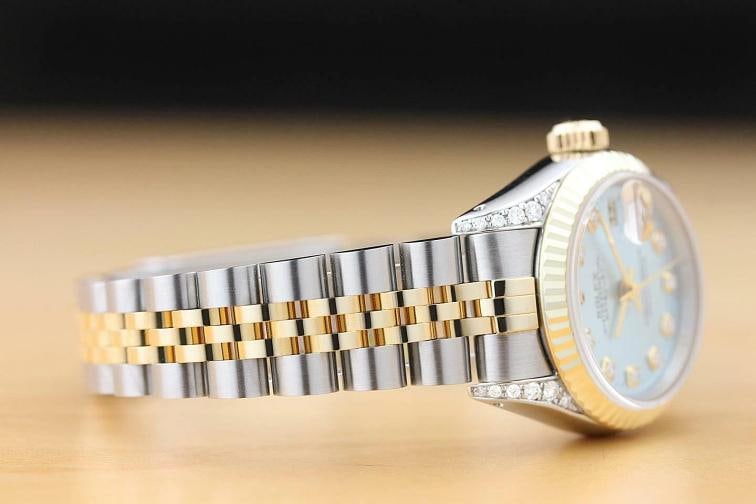 ROLEX LADIES DATEJUST 69173 ICE BLUE DIAL 18K GOLD STEEL DIAMOND LUG WATCH - 7