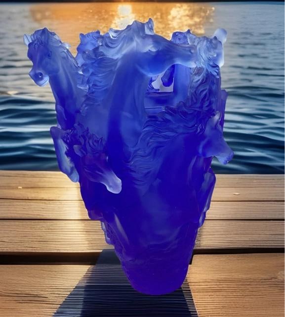 Nancy Daum Style Crystal Horse Vase Blue H9Ã¢â‚¬Â? Maker Unknown Heav - 3
