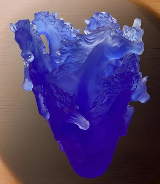 Nancy Daum Style Crystal Horse Vase Blue H9Ã¢â‚¬Â? Maker Unknown Heav - 6