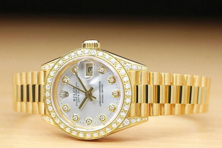 ROLEX LADIES PRESIDENT 69178 SILVER DIAL DIAMOND BEZEL & LUGS 18K GOLD WATCH - 2