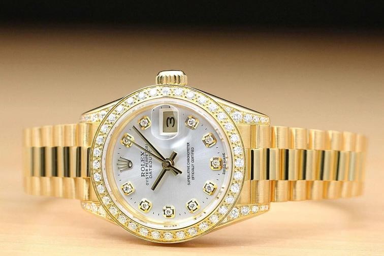 ROLEX LADIES PRESIDENT 69178 SILVER DIAL DIAMOND BEZEL & LUGS 18K GOLD WATCH - 3