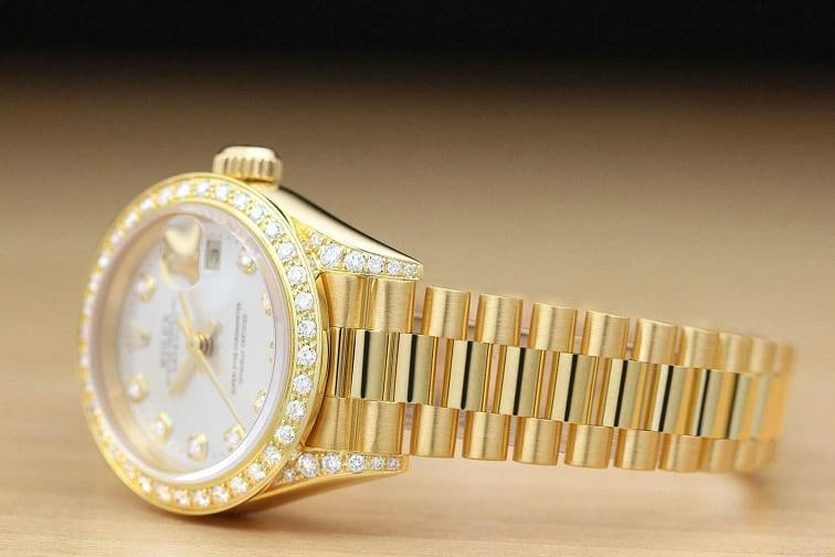 ROLEX LADIES PRESIDENT 69178 SILVER DIAL DIAMOND BEZEL & LUGS 18K GOLD WATCH - 4