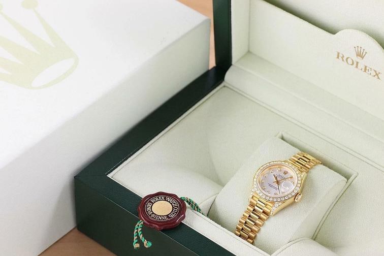 ROLEX LADIES PRESIDENT 69178 SILVER DIAL DIAMOND BEZEL & LUGS 18K GOLD WATCH - 6