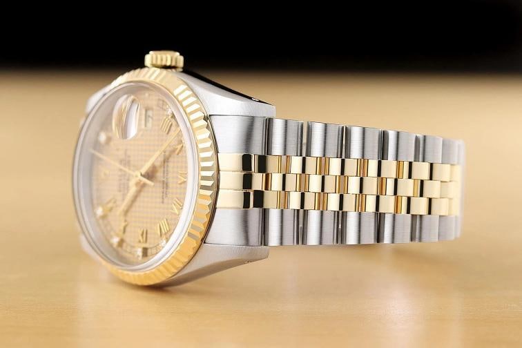 ROLEX MENS DATEJUST 16233 HOUNDSTOOTH FACTORY DIAMOND ROMAN 18K GOLD SS WATCH - 4