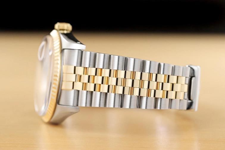 ROLEX MENS DATEJUST 16233 HOUNDSTOOTH FACTORY DIAMOND ROMAN 18K GOLD SS WATCH - 5