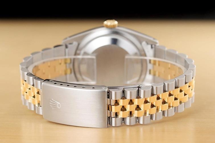ROLEX MENS DATEJUST 16233 HOUNDSTOOTH FACTORY DIAMOND ROMAN 18K GOLD SS WATCH - 6