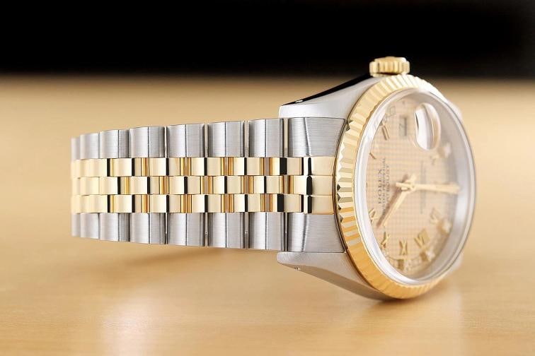 ROLEX MENS DATEJUST 16233 HOUNDSTOOTH FACTORY DIAMOND ROMAN 18K GOLD SS WATCH - 7