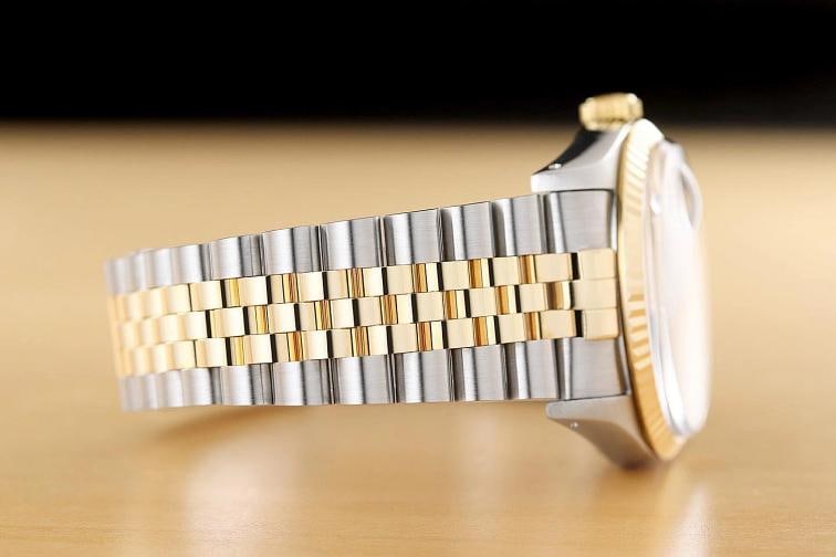 ROLEX MENS DATEJUST 16233 HOUNDSTOOTH FACTORY DIAMOND ROMAN 18K GOLD SS WATCH - 8
