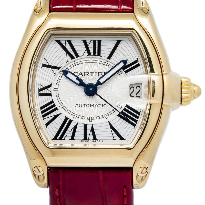 Cartier Roadster 2524 2005 Complete Leather Strap Yellow Gold Silver Roman 37mm Box and Papers - 2