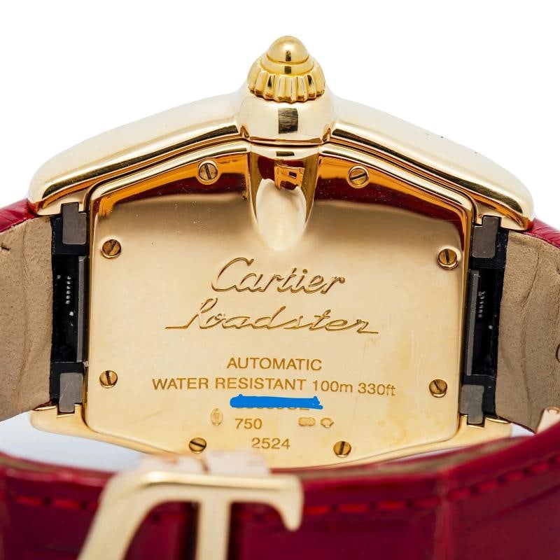 Cartier Roadster 2524 2005 Complete Leather Strap Yellow Gold Silver Roman 37mm Box and Papers - 6