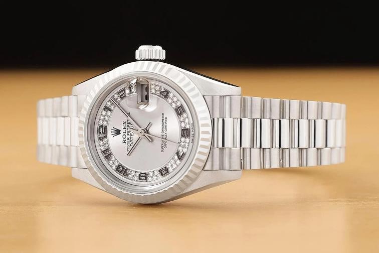ROLEX DATEJUST 69179 FACTORY SILVER MYRIAD ARABIC DIAMOND 18K WHITE GOLD WATCH - 2