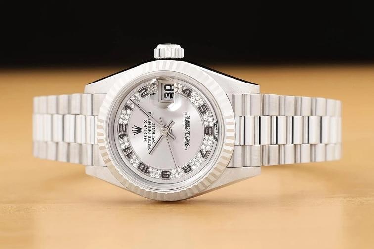 ROLEX DATEJUST 69179 FACTORY SILVER MYRIAD ARABIC DIAMOND 18K WHITE GOLD WATCH - 3
