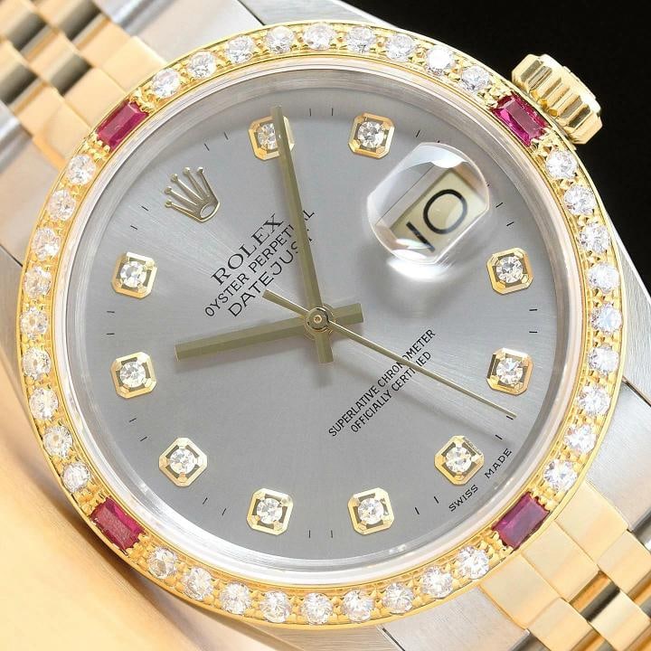 ROLEX MENS DATEJUST 16013 GRAY DIAL RUBY DIAMOND 18K YELLOW GOLD/SS WATCH (1 of 9)
