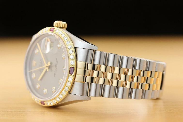 ROLEX MENS DATEJUST 16013 GRAY DIAL RUBY DIAMOND 18K YELLOW GOLD/SS WATCH - 4