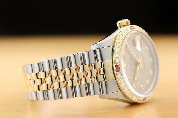 ROLEX MENS DATEJUST 16013 GRAY DIAL RUBY DIAMOND 18K YELLOW GOLD/SS WATCH - 7