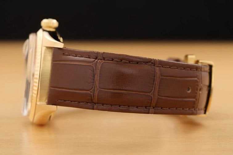 ROLEX MENS DAY-DATE 1803 18K YELLOW GOLD SILVER DIAL BROWN LEATHER WATCH - 5