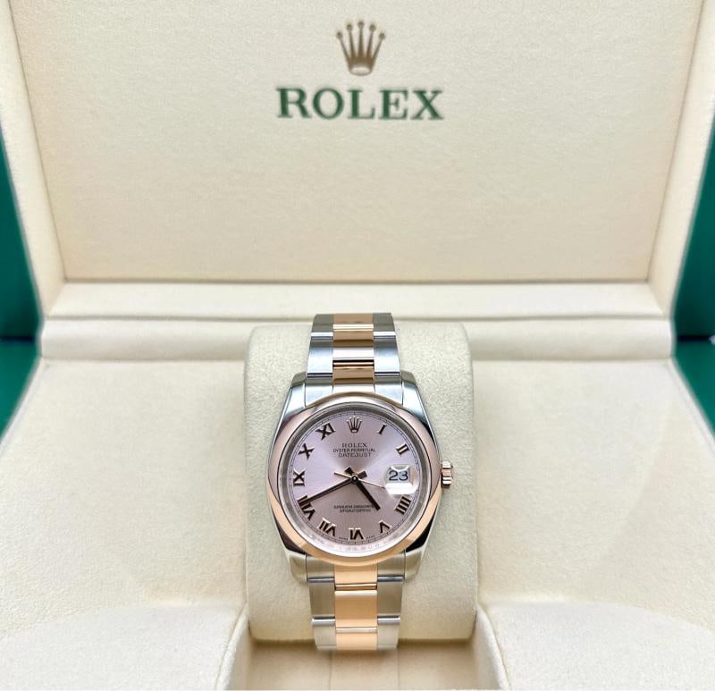 Rolex Datejust 36 116201 36mm Pink Roman Dial 18k Rose Gold Stainless Steel Box (1 of 7)