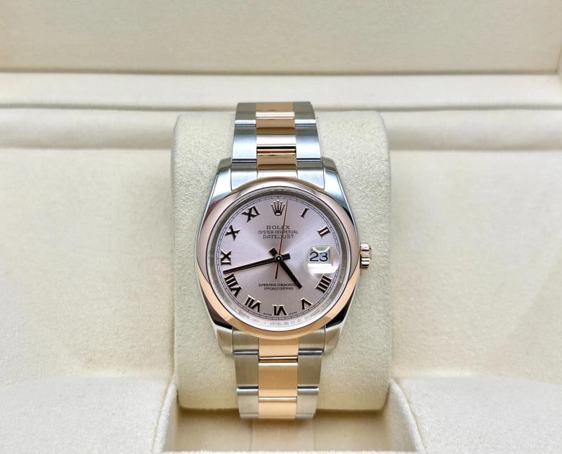 Rolex Datejust 36 116201 36mm Pink Roman Dial 18k Rose Gold Stainless Steel Box - 2