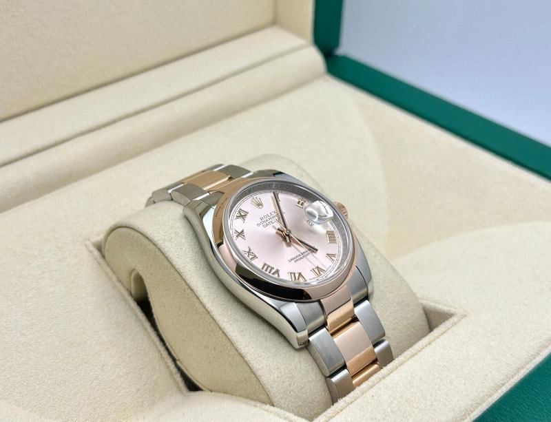 Rolex Datejust 36 116201 36mm Pink Roman Dial 18k Rose Gold Stainless Steel Box - 5