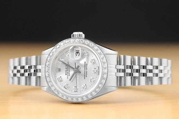 LADIES ROLEX DATEJUST SILVER DIAMOND 18K WHITE GOLD & STAINLESS STEEL WATCH - 3