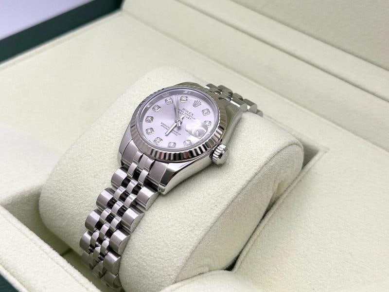 Rolex Ladies Datejust 179174 26mm Silver Diamond Dial 18k Gold Steel Box Tags - 3