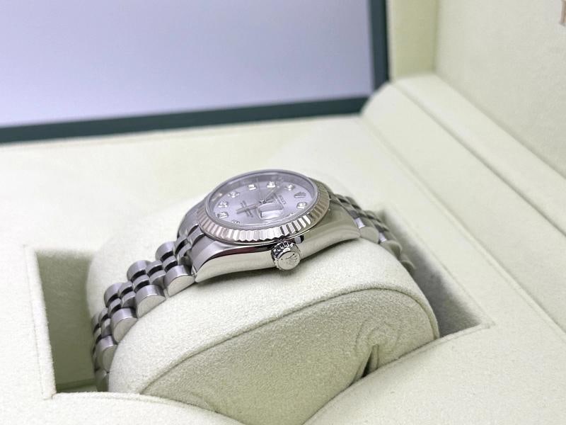Rolex Ladies Datejust 179174 26mm Silver Diamond Dial 18k Gold Steel Box Tags - 4