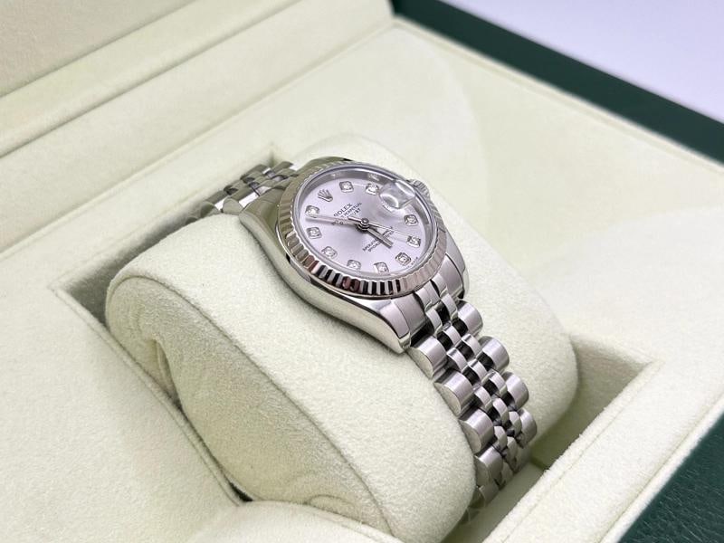 Rolex Ladies Datejust 179174 26mm Silver Diamond Dial 18k Gold Steel Box Tags - 5
