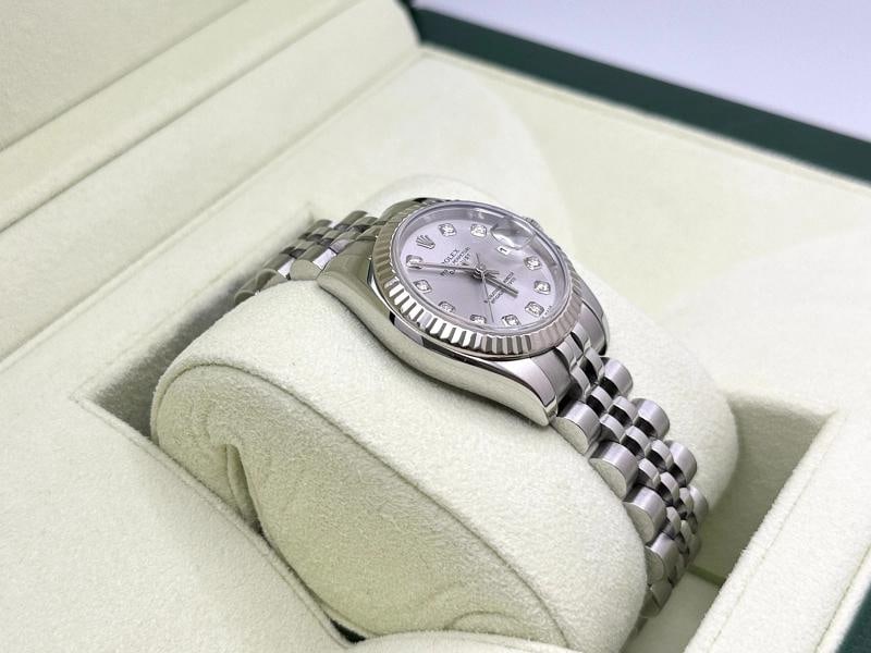 Rolex Ladies Datejust 179174 26mm Silver Diamond Dial 18k Gold Steel Box Tags - 6