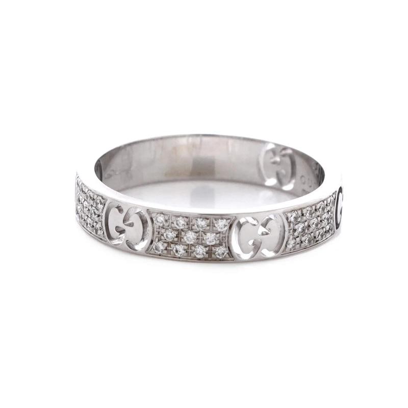 Gucci Icon Band Ring 18K White Gold with Pave Diamonds 4mm - 3