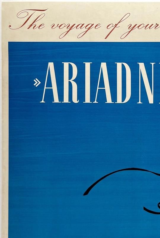 Original Vintage Poster ARIADNE - HAMBURG AMERICA LINE Travel Cruise Ship LINEN - 2