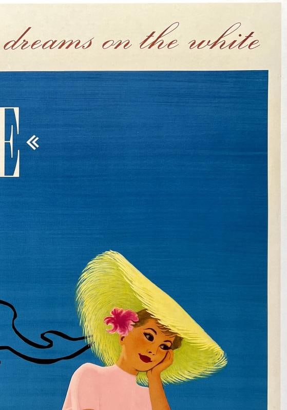 Original Vintage Poster ARIADNE - HAMBURG AMERICA LINE Travel Cruise Ship LINEN - 3
