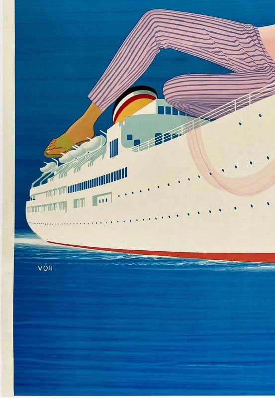 Original Vintage Poster ARIADNE - HAMBURG AMERICA LINE Travel Cruise Ship LINEN - 4