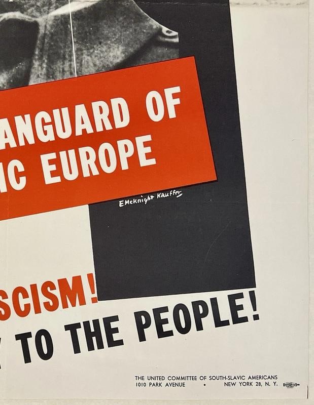 Original Vintage Poster YUGOSLAV PEOPLE LED BY TITO World War II WWII LINEN - 5