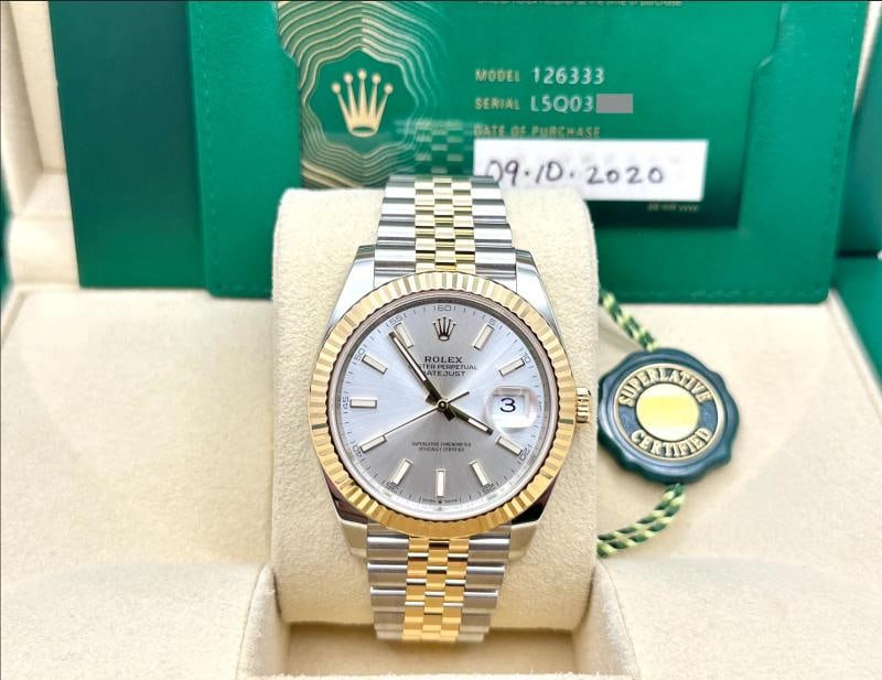 Rolex Datejust 41 126333 41mm Silver Dial 18K Yellow Gold Steel Box Paper - 2