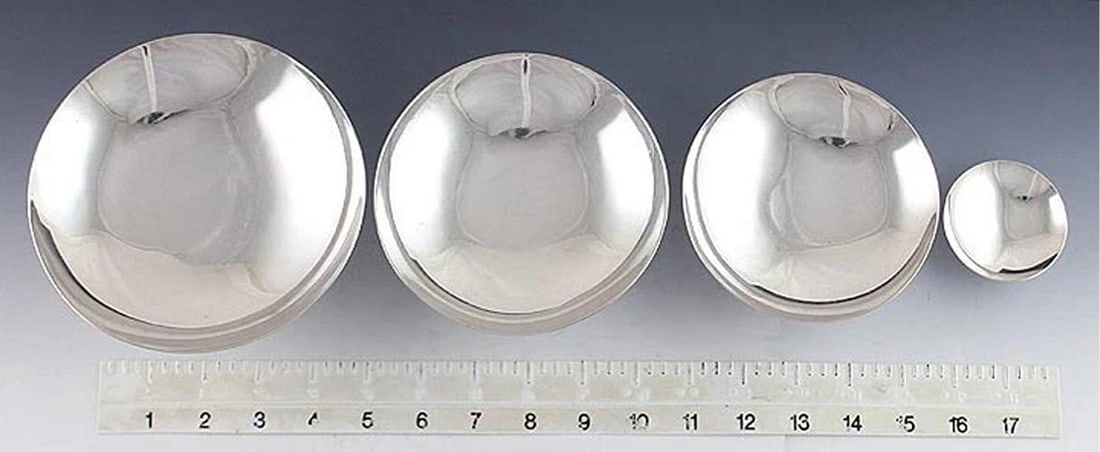 4 Japanese .999 Silver Traditional Sake Cups Or Nesting Bowls - 5