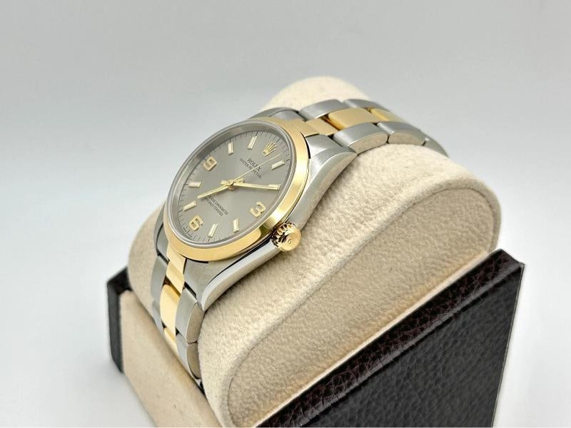 2002 Rolex Oyster Perpetual 14203 34mm Silver Dial 18k Yellow Gold Steel - 5
