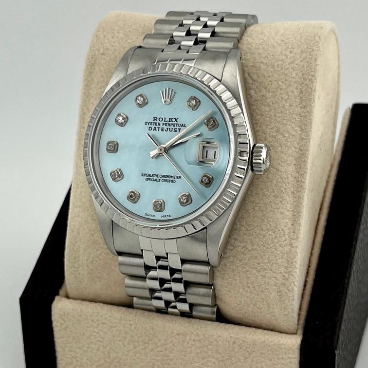 Rolex Datejust 16000 36mm Blue Mother Of Pearl Diamond Dial Stainless Steel - 10