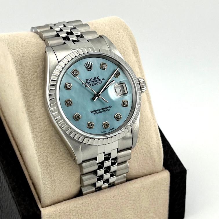 Rolex Datejust 16000 36mm Blue Mother Of Pearl Diamond Dial Stainless Steel - 2