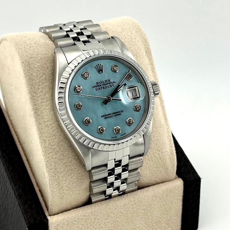 Rolex Datejust 16000 36mm Blue Mother Of Pearl Diamond Dial Stainless Steel - 3