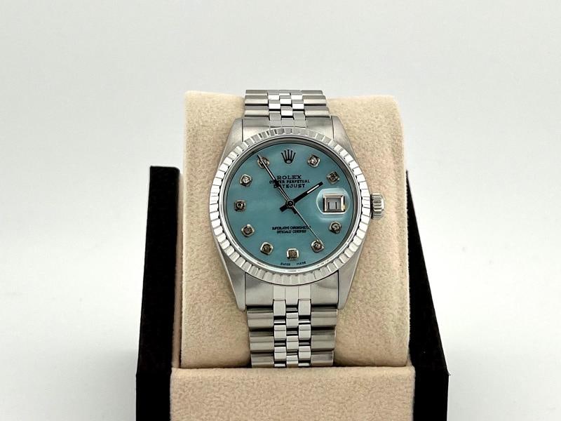 Rolex Datejust 16000 36mm Blue Mother Of Pearl Diamond Dial Stainless Steel - 5