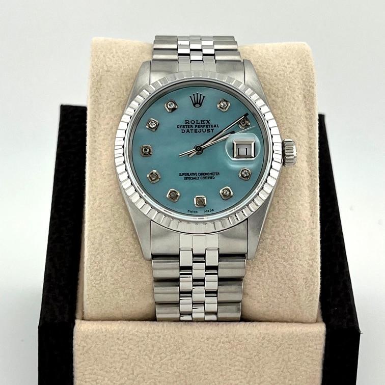 Rolex Datejust 16000 36mm Blue Mother Of Pearl Diamond Dial Stainless Steel - 6