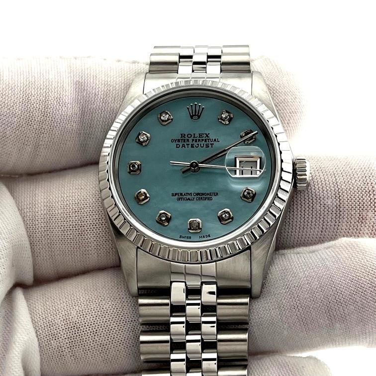 Rolex Datejust 16000 36mm Blue Mother Of Pearl Diamond Dial Stainless Steel - 7