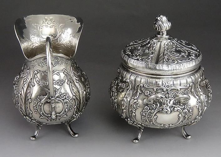 Vintage 1943 Finnish Silver Victorian Style Creamer & Covered Sugar Bowl - 3