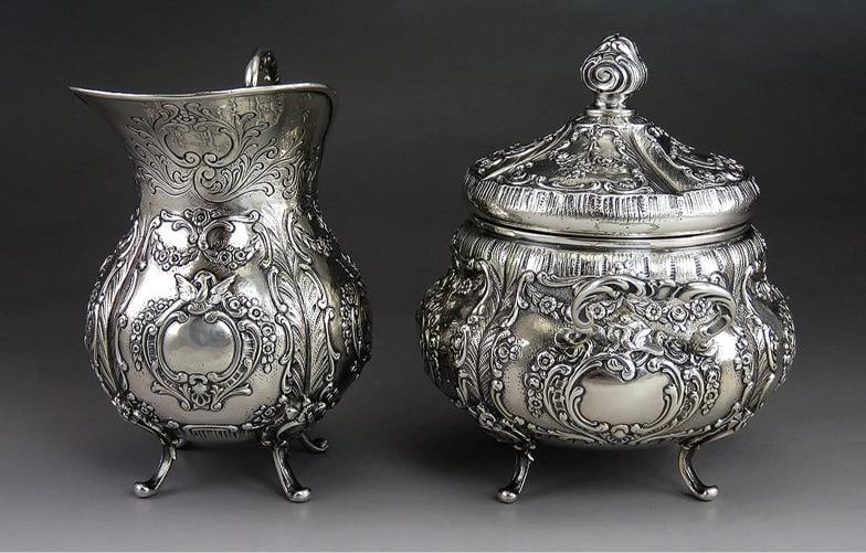 Vintage 1943 Finnish Silver Victorian Style Creamer & Covered Sugar Bowl - 4
