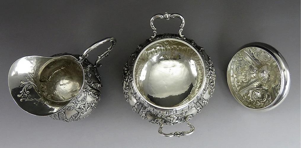 Vintage 1943 Finnish Silver Victorian Style Creamer & Covered Sugar Bowl - 5